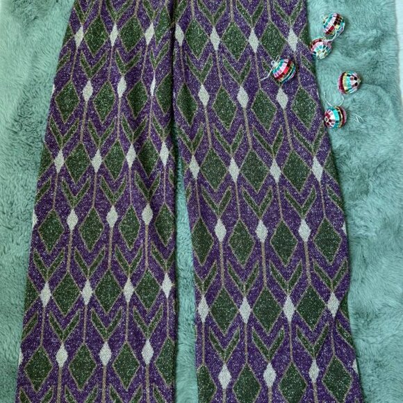 Dixie Metallic Wide Leg Pants Disco 70s 80s Purple Green Gold S Italy - Picture 8 of 13